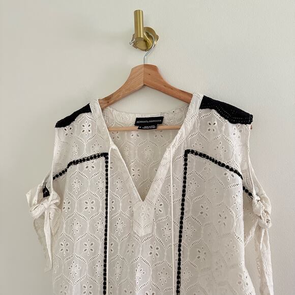 Anthropologie Hemant & Nandita Aditya Embroidered Eyelet Tassel Dress White M - Picture 7 of 12
